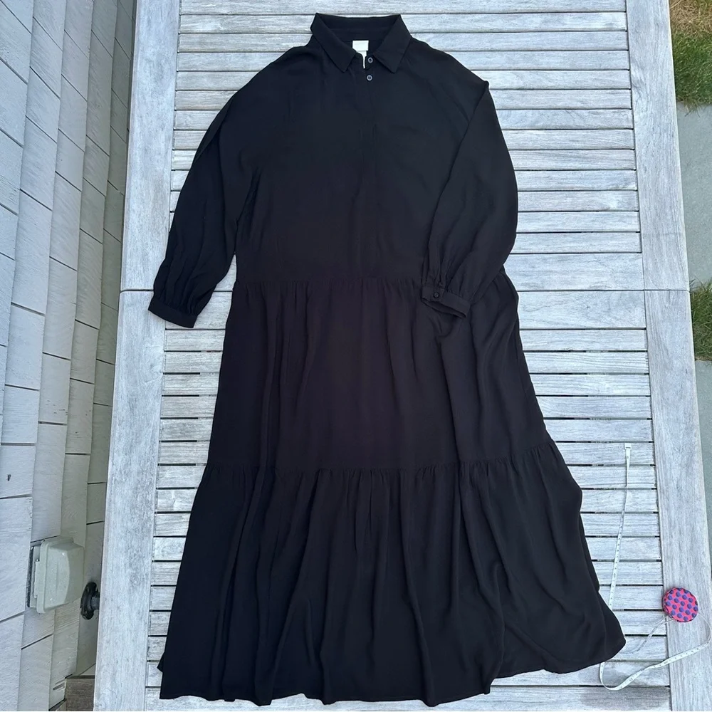 H&M Elegant Black Collar Tiered Midi Dress - Picture 2 of 7